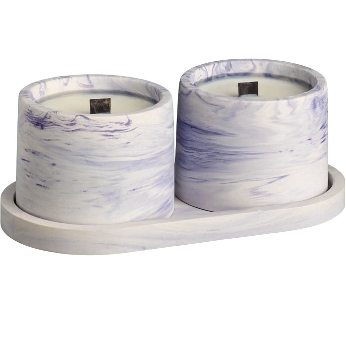 Свечи в бетоне на подставке "Лофт", соевый воск, деревянный фитиль, бело-фиолетовая 5365010