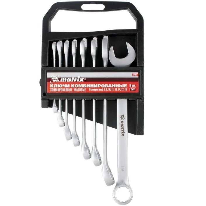 Набор ключей комбинированных, 6 - 19 мм, 8 шт., CrV, матовый хром// Matrix