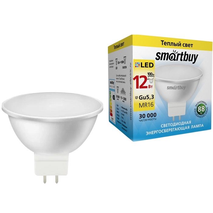 Лампа светодиодная SMARTBUY GU5.3 12W/3000K (SBL-GU5_3-12-30K)