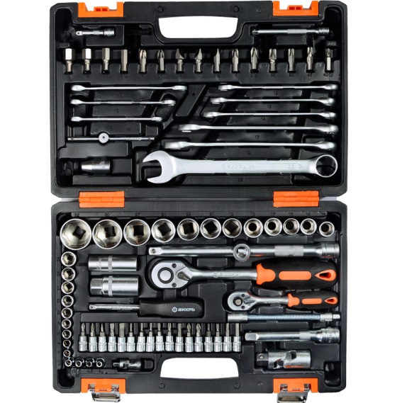 Набор инструментов, 1/2" , 1/4" , CrV, в кейсе 82 предм ВИХРЬ 73/6/7/3