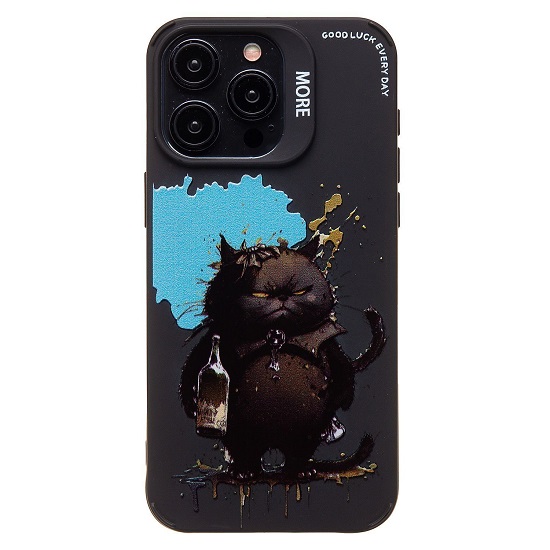 Задняя накладка SC335 для iPhone 15 Pro Max (черный кот) (black) (233092)