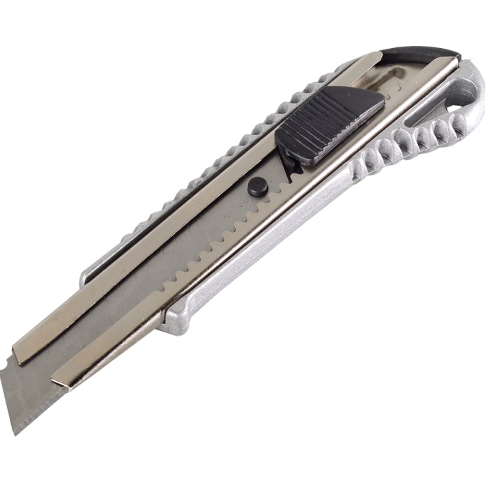 Нож с выдвижным лезвием 18 мм, металллический корпус, автоматический фиксатор, ВИХРЬ 73/10/10/1