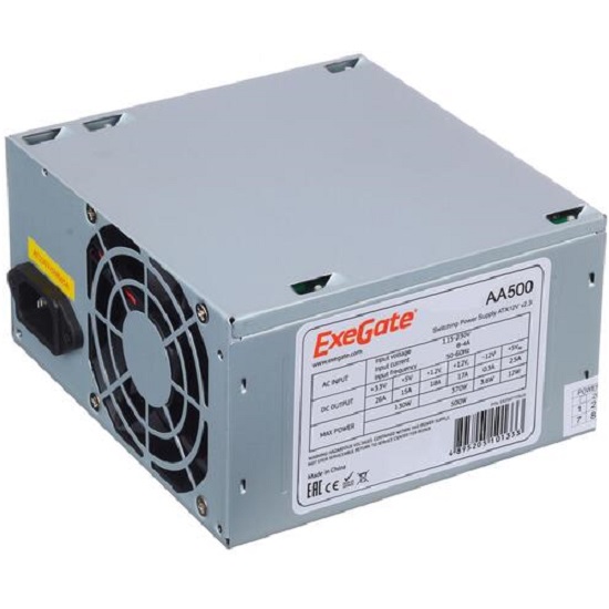 Блок питания 500W Exegate AA500, ATX, 8cm fan, 24p+4p, 2*SATA, 1*IDE (EX256711RUS)