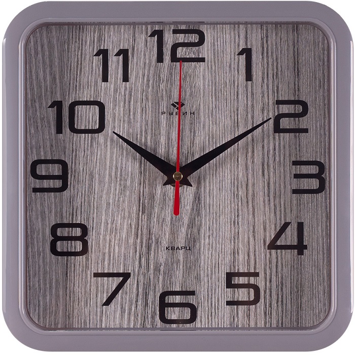 Часы настенные РУБИН "Классика" квадрат 22х22см, корпус серый "Текстура дерева" (2223-012)