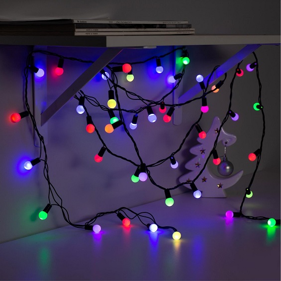 Гирлянда «Нить» 10 м с насадками «Шарики 1.5 см», IP44, тёмная нить, 100 LED, свечение мульти (RG/RB), мигание, 220 В