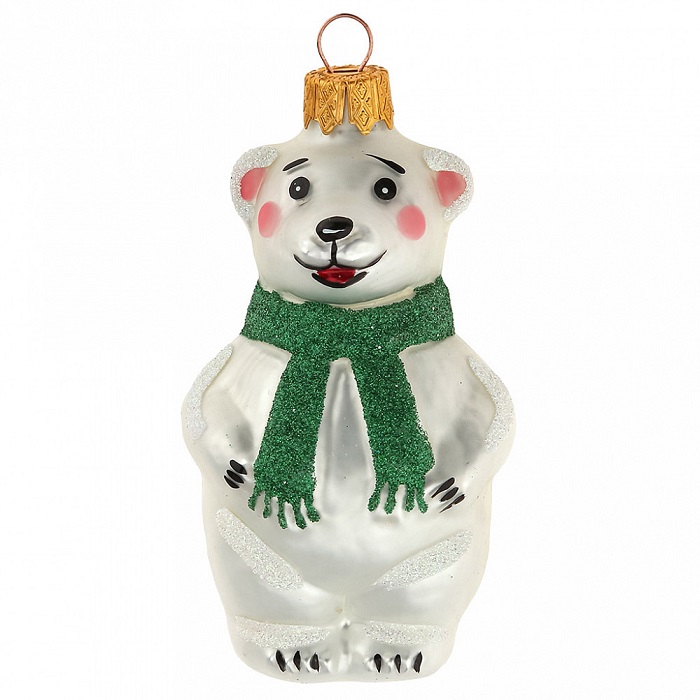 Ёлочное украшение "Мишутка в шарфе" зеленый, в подарочной упаковке h-9 см