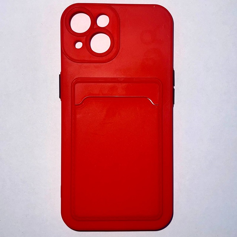 Силиконовый чехол BUTTON для iPhone 14 (Красный) с карманом для пластиковых карт