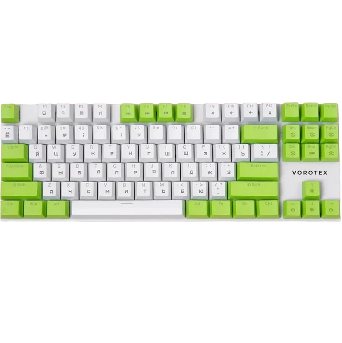 Клавиатура VOROTEX K87S Red Switch, Белый,зелёный