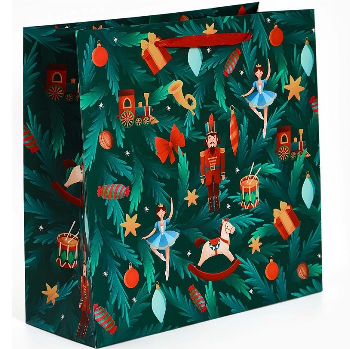 Пакет ламинированный квадратный «Новый год!», 30 × 30 × 12 см    10863179