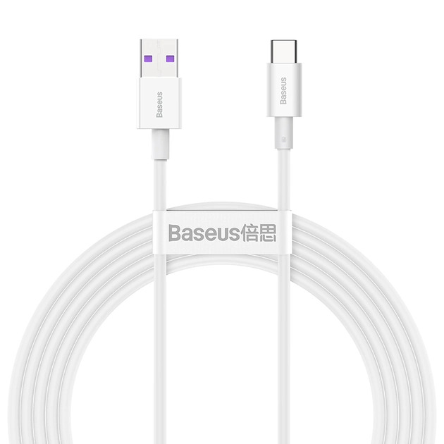 Кабель USB <--> Type-C  2.0м BASEUS Superior Series белый, 66W (CATYS-A02)