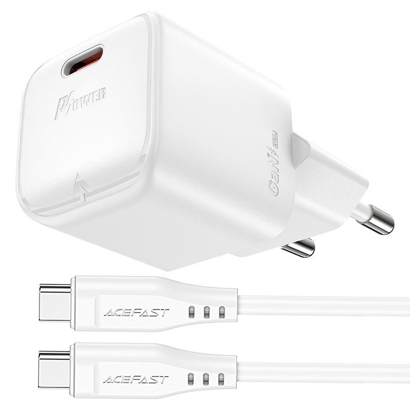Сетевое ЗУ 1Type-C ACEFAST A77, Mini, белый, Type-C-Type-C, 30Вт