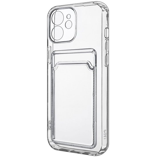 Силиконовый чехол Clear Card для iPhone 12 прозрачный с карманом для пластиковых карт