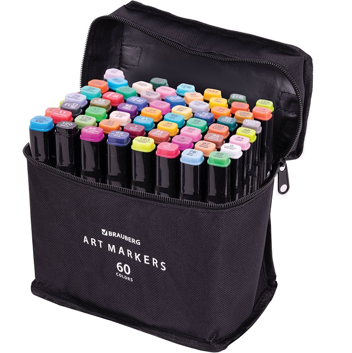 Маркеры для скетчинга двусторонние, НАБОР 60 шт, BRAUBERG, 152232