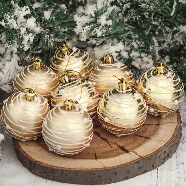 Набор шаров пластик d-6 см, 8 шт "Жемчужный орион" золото 3249218