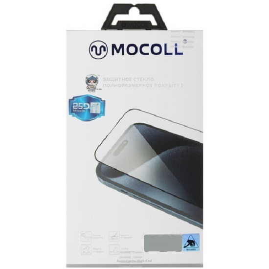 Противоударное стекло 2.5D MOCOLL для iPhone 16/15/14 Pro с установочным комплектом черное