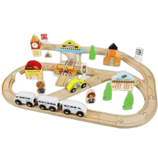 Деревянная железная дорога JetFun с электропоездом на батарейках