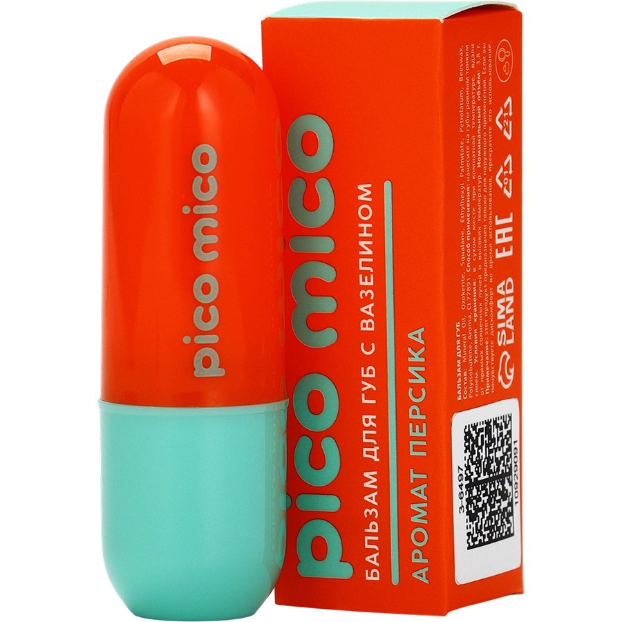 Бальзам для губ с вазелином, аромат: персик, 3.8 г, PICO MICO 10929091