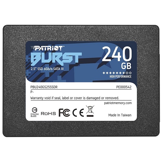 Накопитель SSD 2.5" 240Gb Patriot Burst PBU240GS25SSDR, SATA-III, R/W - 560/540 MB/s