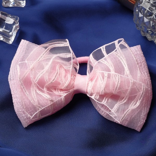 Резинка для волос "Бантик" хрусталь полосы, 11 см, розовый   7915755