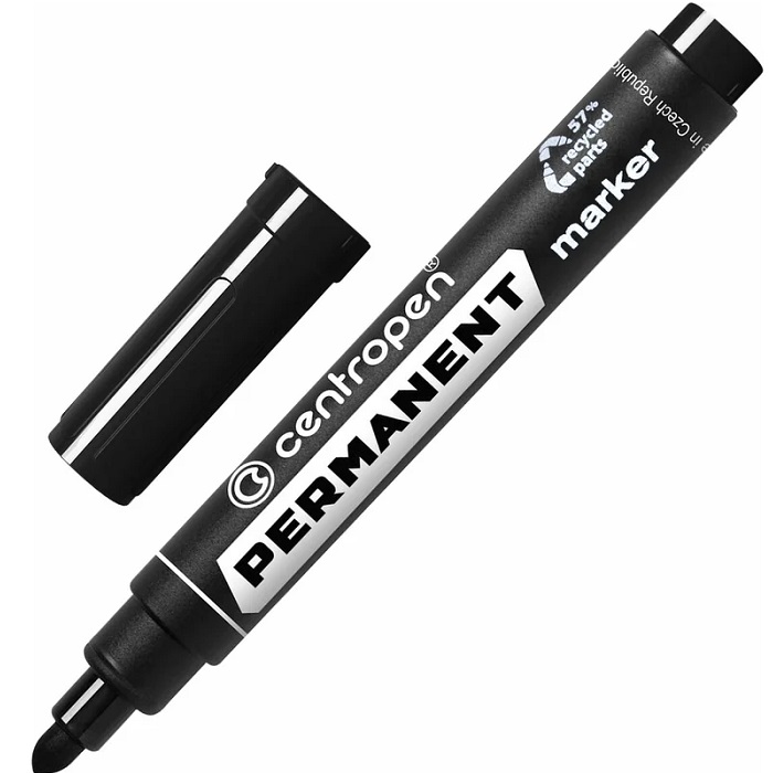 Маркер перманентный черный, пулевидный, 2,5мм Centropen арт. 8566/1ч, 8566/4