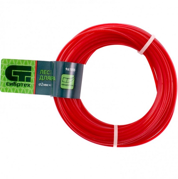 Леска для триммера квадратная, 2,0 мм х 15 м, Россия// Сибртех 961555