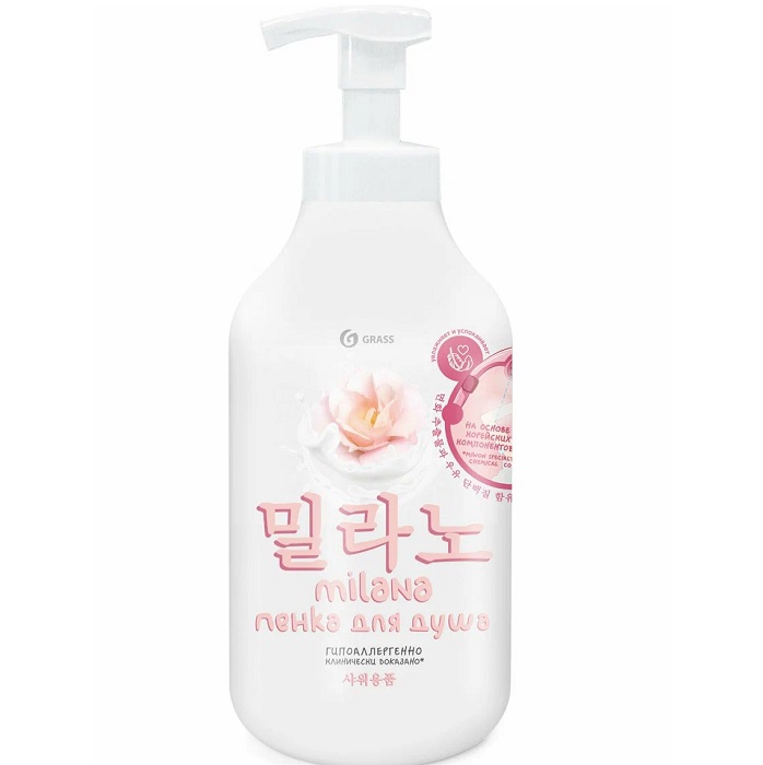 Гель-пенка для душа GraSS "Milana" с экстрактом хлопка и молочными протеинами" 750мл 125466