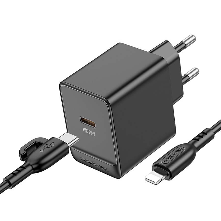 Сетевое ЗУ 1Type-C BOROFONE BAS13A Erudite, Type-C-Lightning, черный, PD20Вт, QC3.0