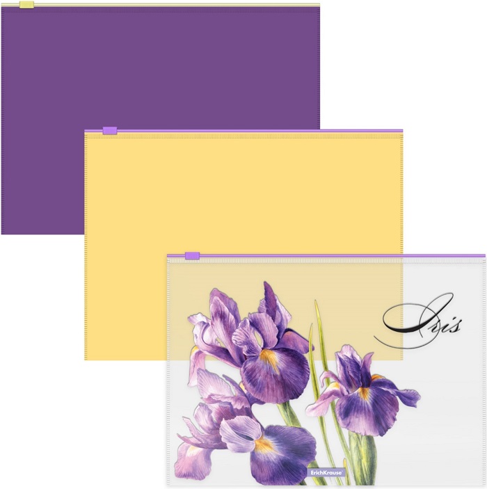 Набор папок на ZIP-молнии B5 ErichKrause Soft Iris, 3 штуки, полупрозрачные, МИКС 9314568