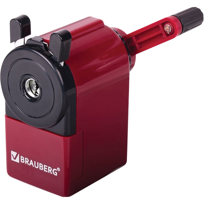 Точилка механическая BRAUBERG "JET"металлический механизм, черный/бордовый, 222517