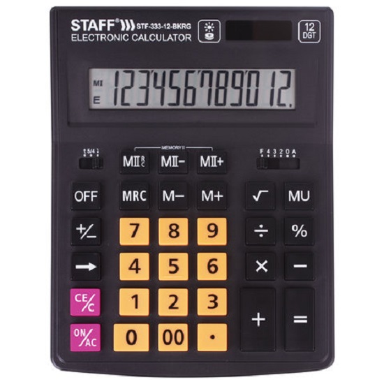 Калькулятор настольный STAFF PLUS  STF-333-BKRG (200x154мм) 12 разрядов, ЧЕРНО-ОРАНЖЕВЫЙ, 250460