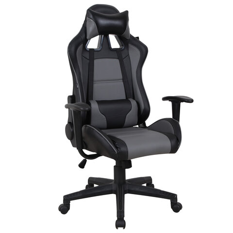Кресло компьютерное BRABIX GT Racer GM-100, две подушки, экокожа, черное/серое