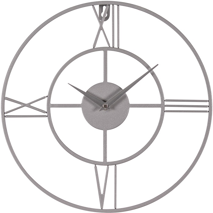 Часы настенные РУБИН "Классика" из металла, d=35 см, открытая стрелка, серебро (3540-003)