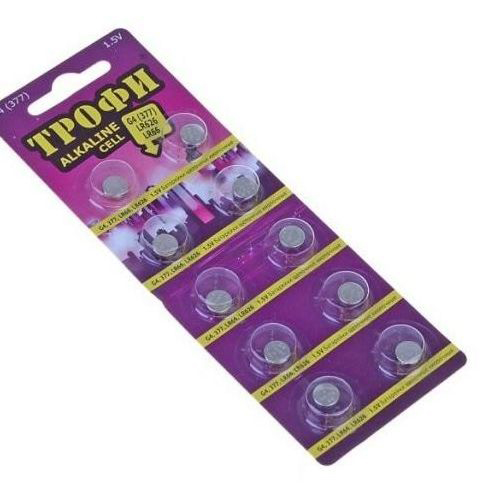 Элемент питания ТРОФИ AG04 (377A) (SR626SW) LR626, LR66