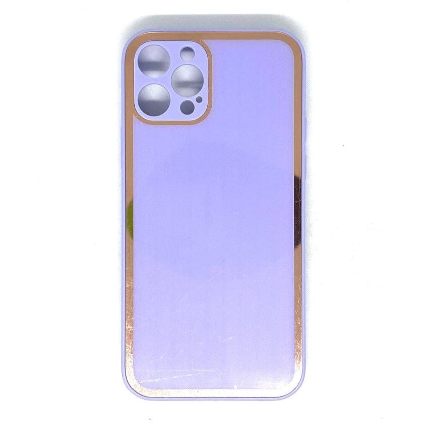 Задняя накладка AKSS для iPhone 12 Pro (6.1), светло-фиолетовый, имитация стекла с защитой камеры