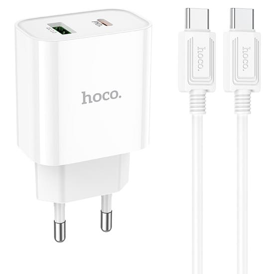 Сетевое ЗУ 1USB/1Type-C 3A HOCO C80A Plus, Rapido, белый, 20Вт, Type-C-Type-C