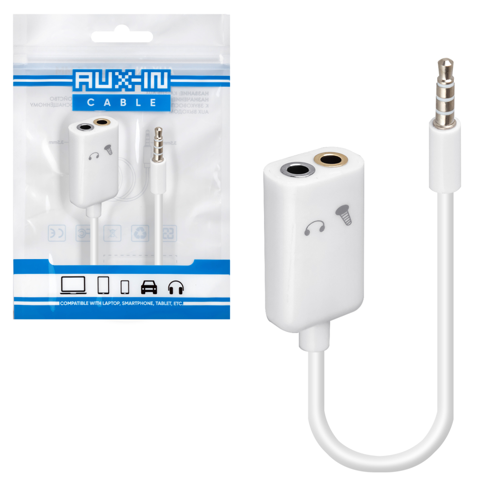 Переходник Jack 3.5 <--< 2*Jack 3.5 наушники и микрофон (10см)