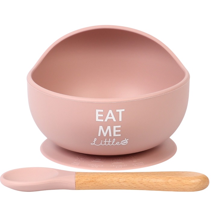 Тарелка детская на присоске M&B, ложка, силикон, пыльная роза 10101204