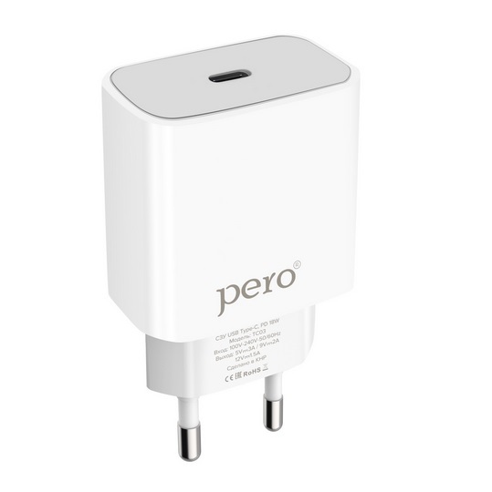 Сетевое ЗУ 1Type-C PERO TC03 PD 18W белый