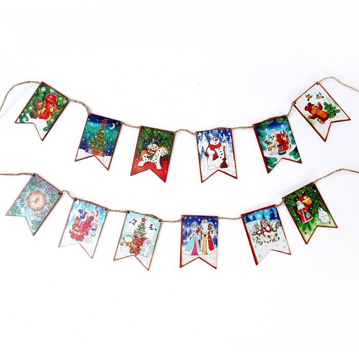 Набор "Новогодние флажки" (дерево) (7х4,5 см) 12 дет. УТМ01462649