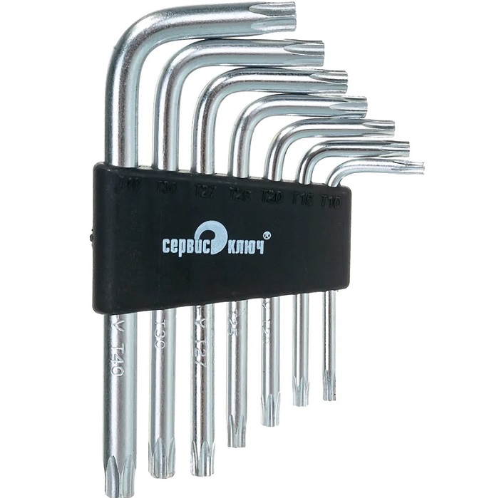 Набор Г-образных звездочек "Сервис ключ" 76430, TORX, Т10-40, 7 шт.   3115604