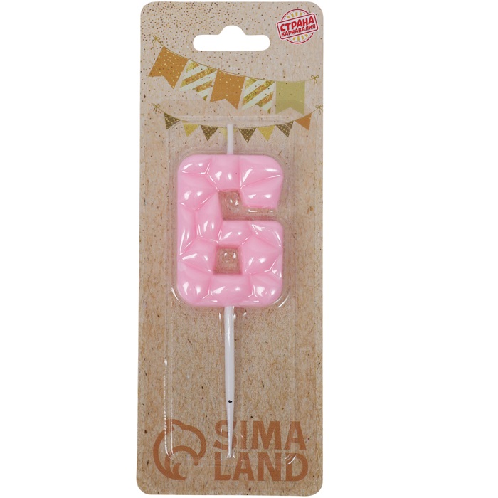 Свеча для торта "Лёд", цифра "6", светло розовая   10603337
