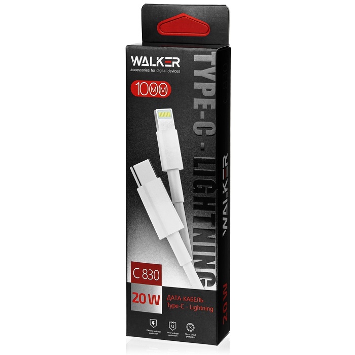 Кабель Lightning Type-C 1.0м WALKER C830 белый
