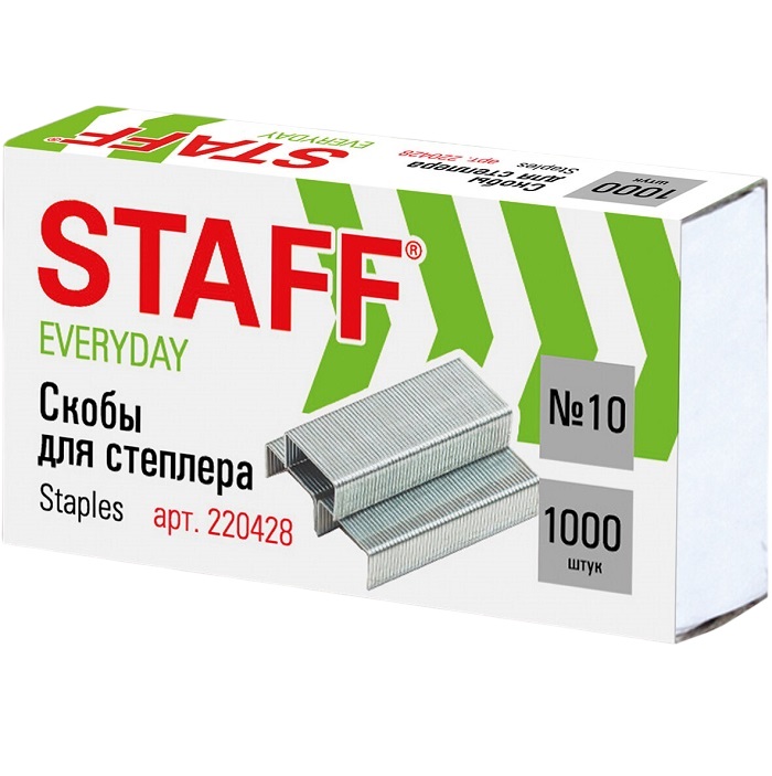 Скобы для степлера №10, 1000 штук, STAFF EVERYDAY, до 20 листов, 220428