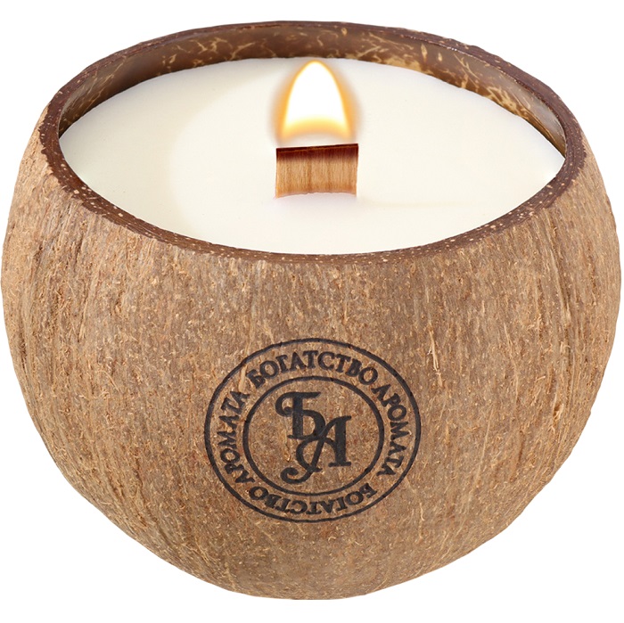 Свеча в кокосе ароматическая, английская груша и фрезия, соевый воск, 8х10 с, в коробке   9943309