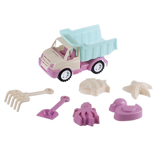 Песочный набор с грузовиком голубой-сиреневый(лопатка и грабли 19см, 4 формочки) JB5300566 10430157
