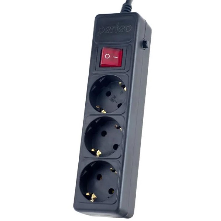 Сетевой фильтр  3.0м PERFEO POWER+ 3 розетки, черный (PF-PP-3/3,0-B)