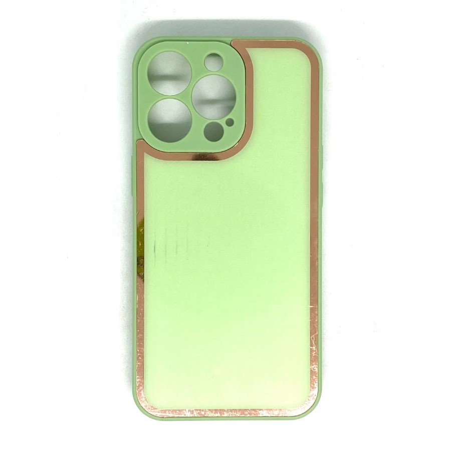 Задняя накладка AKSS для iPhone 13 Pro, салатовый, имитация стекла с защитой камеры