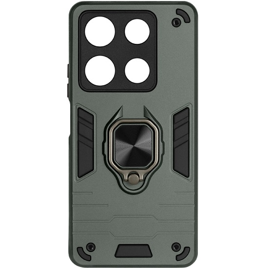 Силиконовый чехол DF для Infinix Note 30 Pro (4G) DF inArmor-11 (dark green) с кольцом и пластиной для магнитного держателя