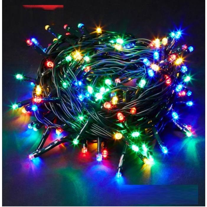 Гирлянда "Нитка" 200 ламп 12м черный провод разноцветная