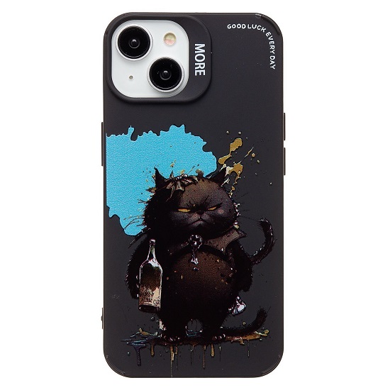 Задняя накладка SC335 для iPhone 13/14 (черный кот) (black) (233108)